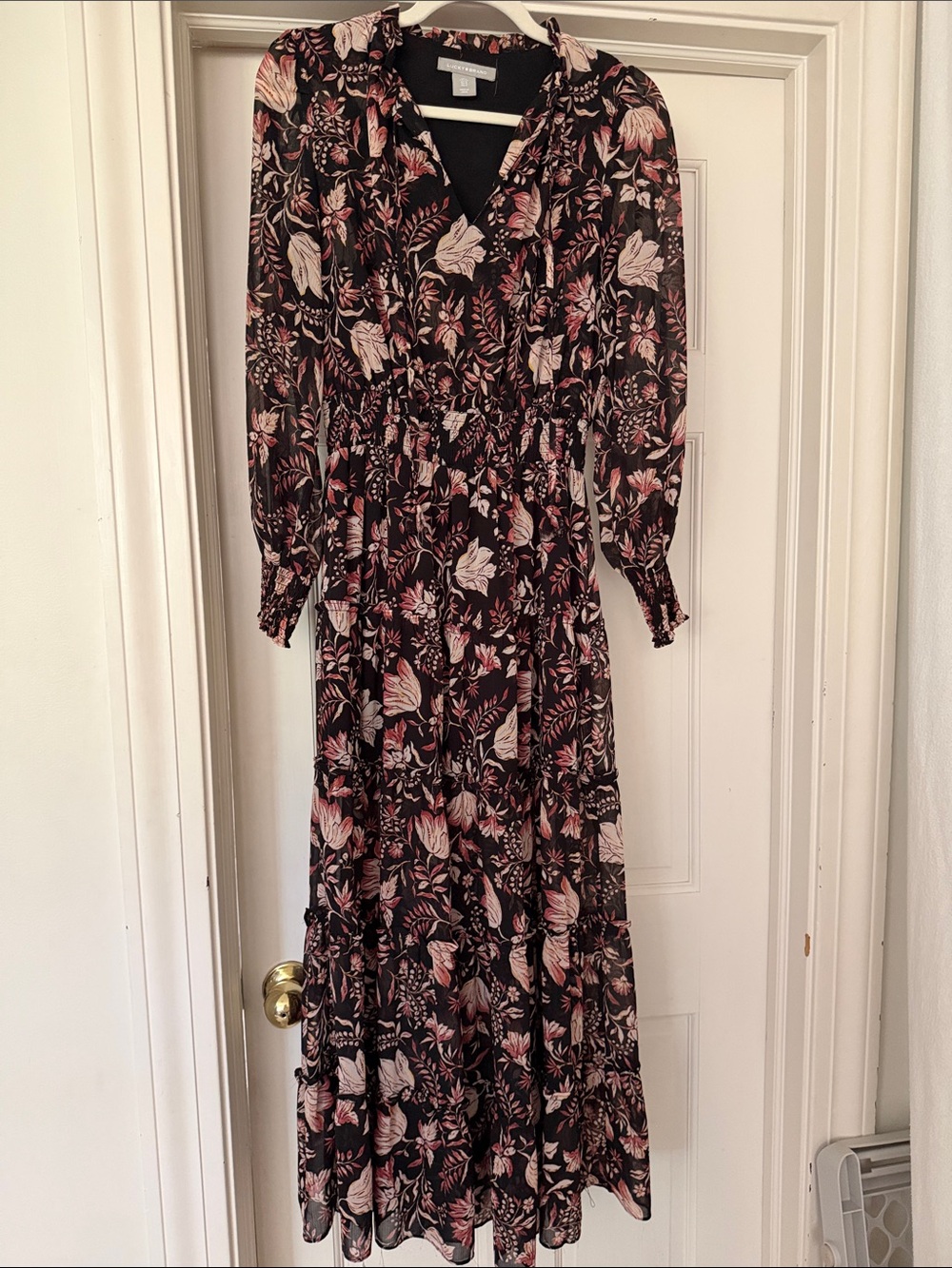Lucky Brand Black Maxi Dress with Blush Floral Print